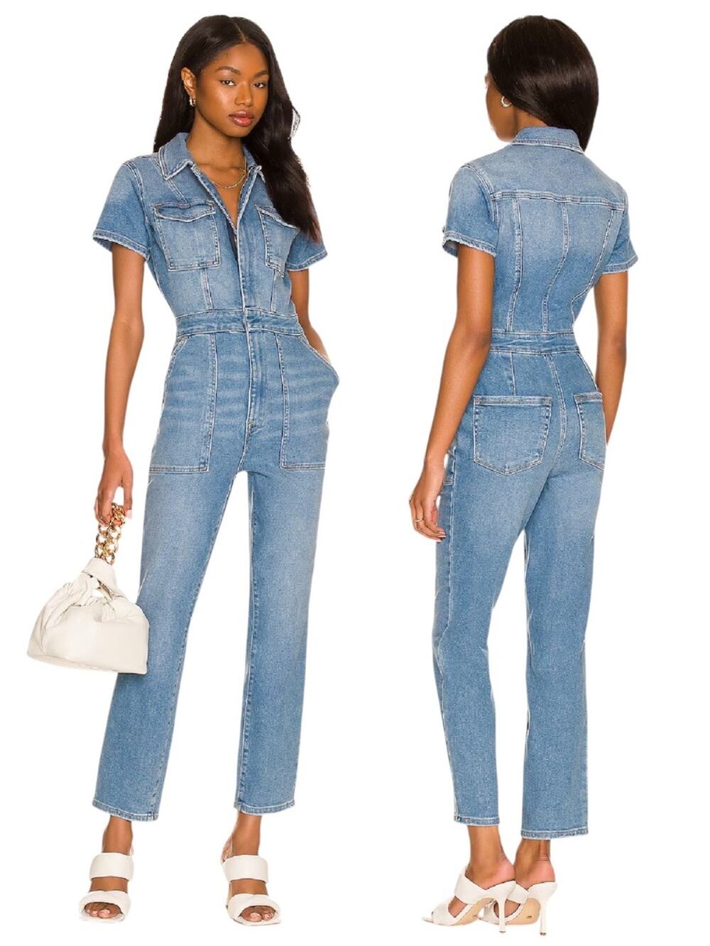 Good American Fit For Success Denim Jumpsuit NWT Medium Utility Chic Blue - Picture 1 of 14